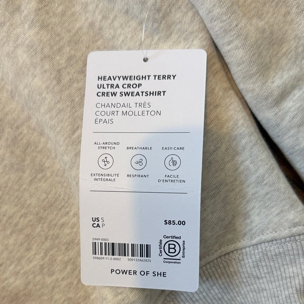 Athleta Heavyweight Terry Ultra Crop Crew Sweatshirt, Small NWT - Picture 2 of 3